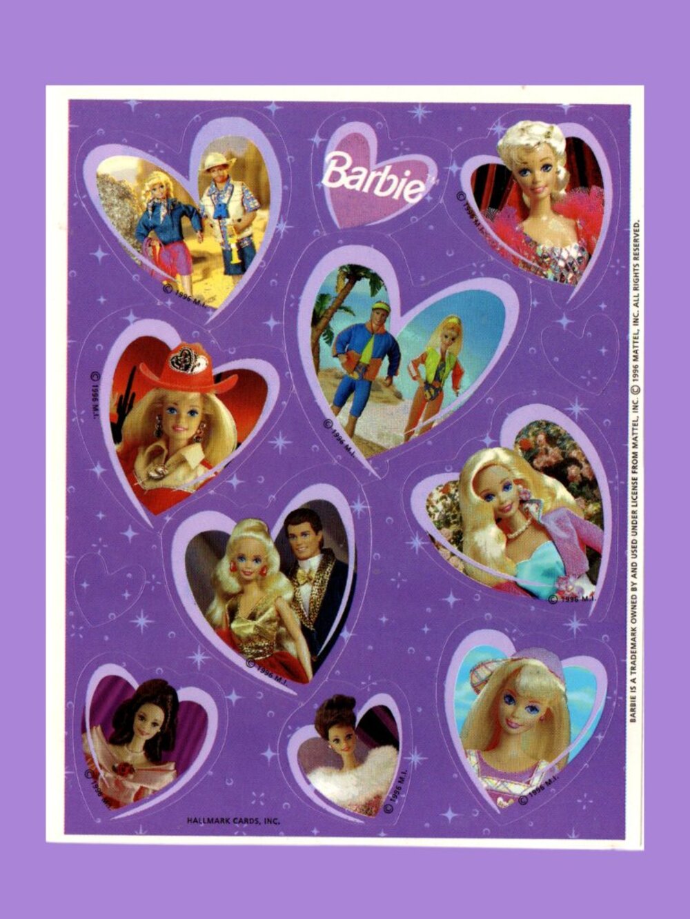 Hallmark x Barbie Heart Vintage 1996 Sticker Sheet